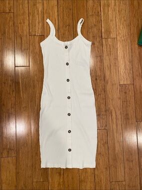 Vero Moda cream Ribbed Button-Front Midi Dress